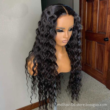 Wholesale Hd Transparent Lace Front Human Hair Wigs For Black Women Deep Wave 30inch Brazilian Cuticle Aligned Lace frontal Wigs